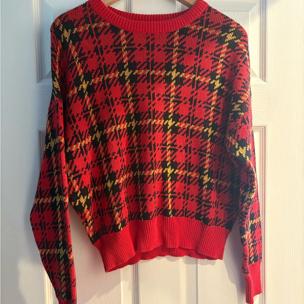 Urban Outfitters Red and Black Patterned Sweater